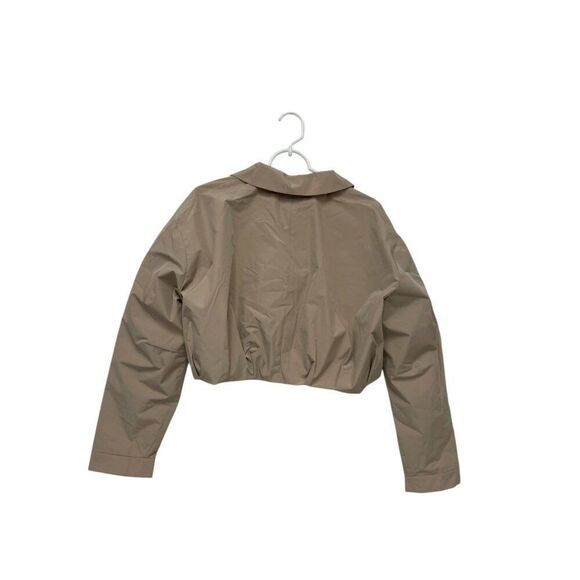Zara Womens Jacket Large L Cropped Pleated Khaki Beige Full Zip 2753/034 NWT - Picture 3 of 10